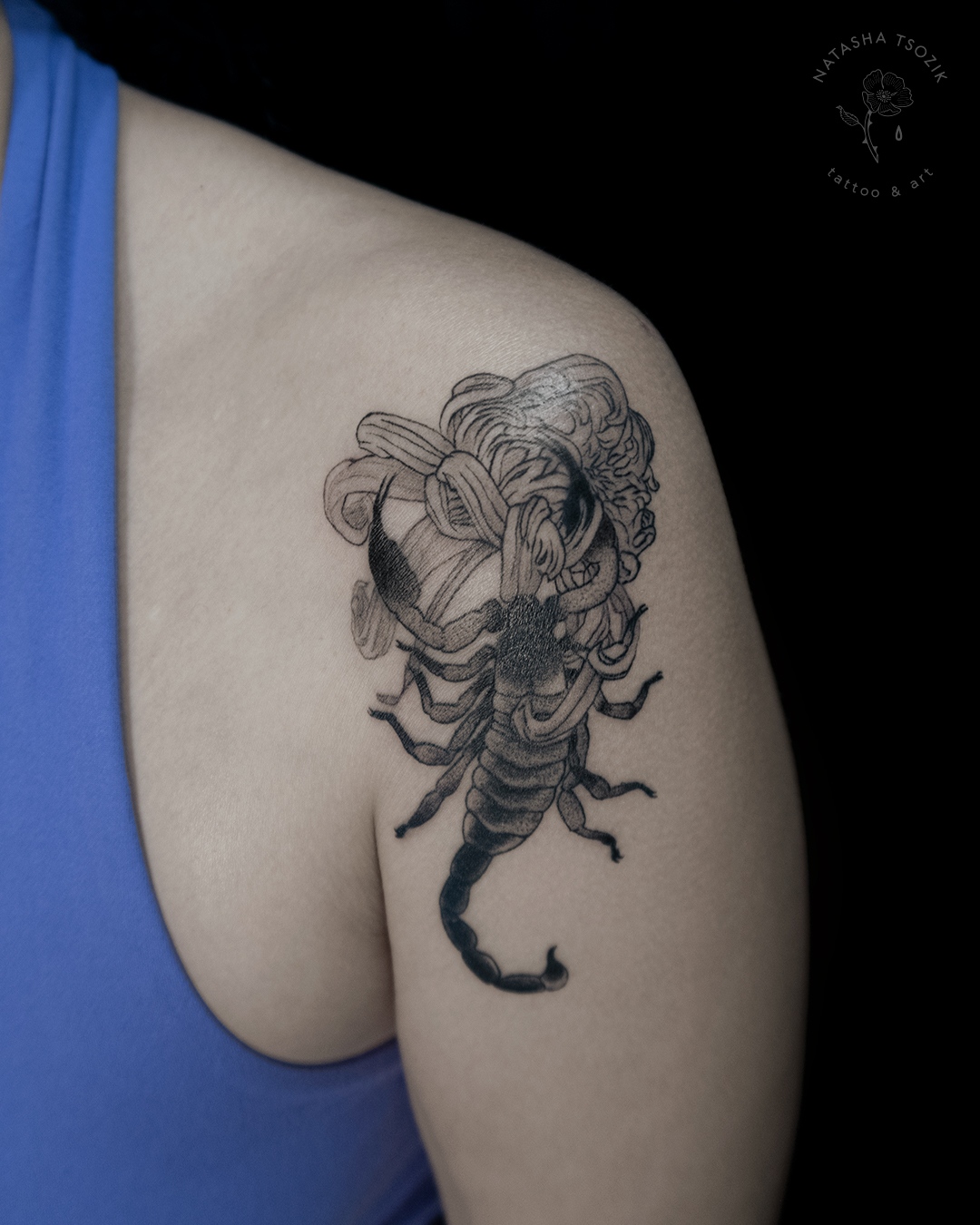 A chrysanthemum scorpio tattoo