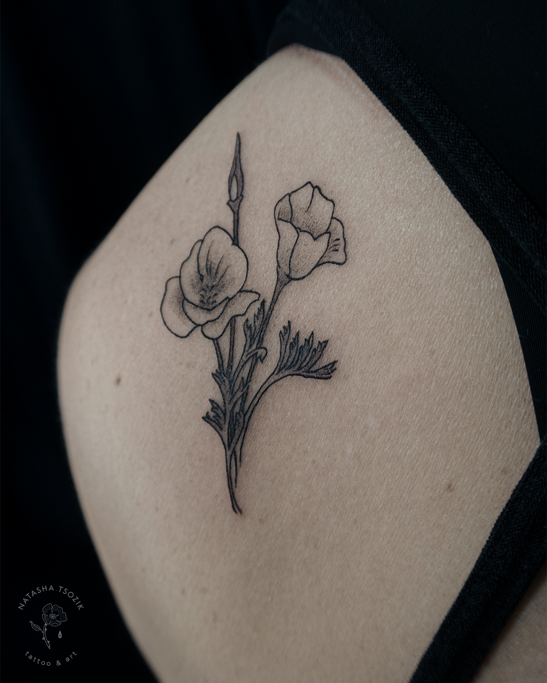 Poppy Flower Temporary Tattoo Golden Poppy Black Ink Tattoo - Etsy