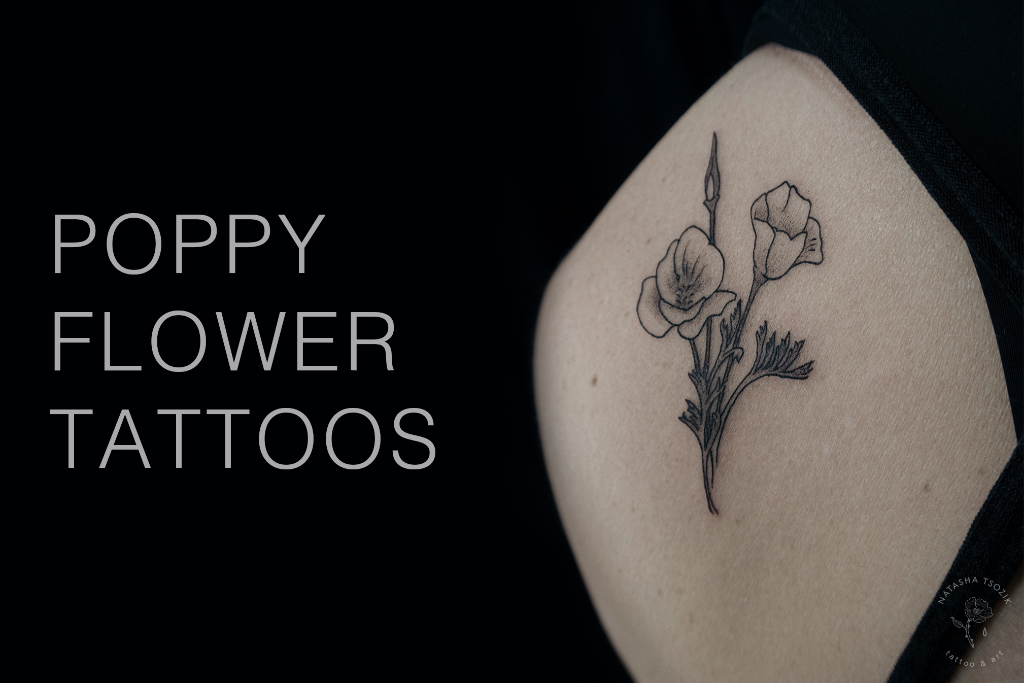 Poppy flower and lavender tattoo located on the inner