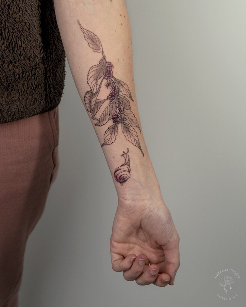 Beautyberry tattoo by Natasha Tsozik