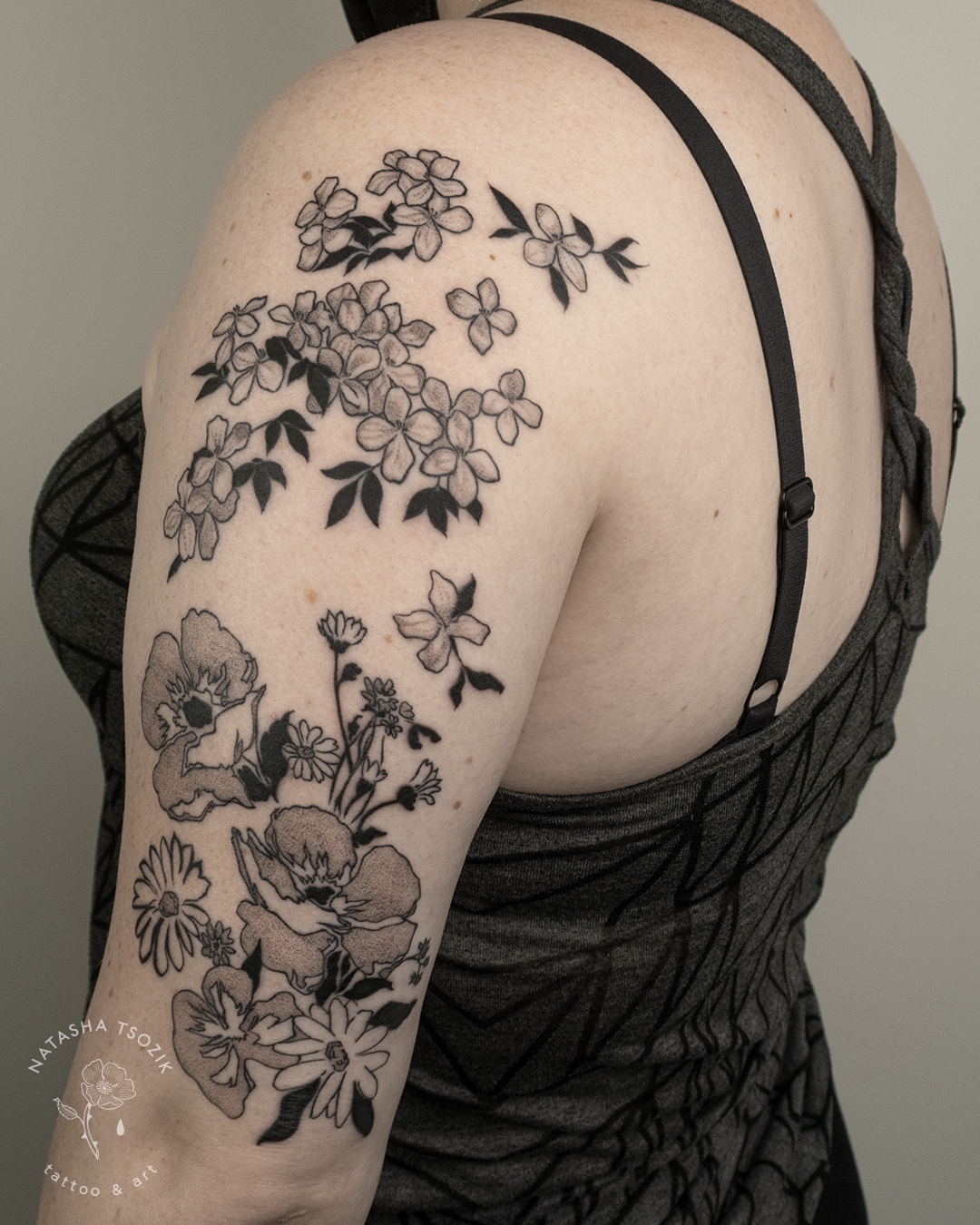 Watercolor Flowers Shoulder Tattoo | Tattoo Ideas For Men & Women in 2024