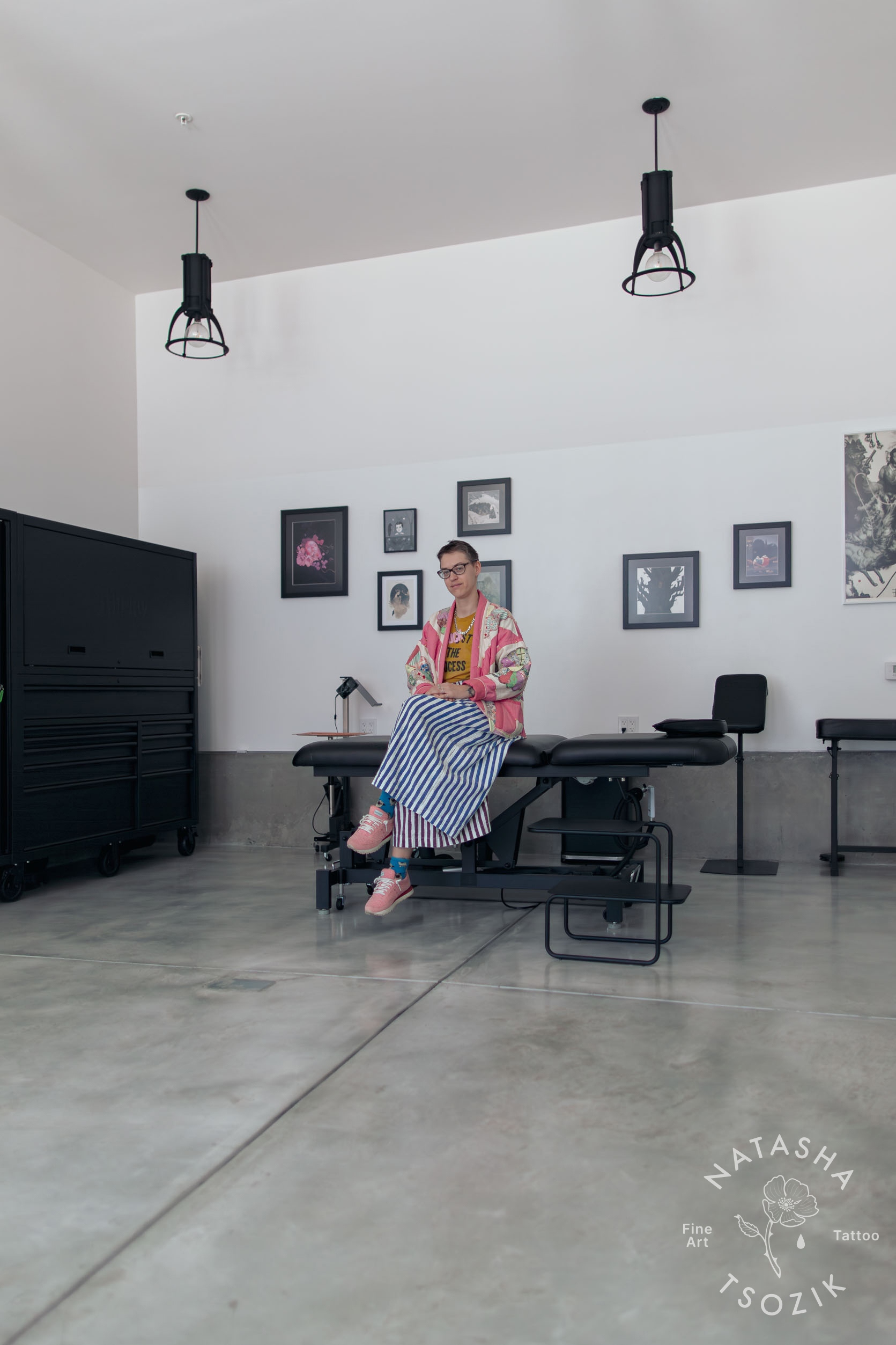 Natasha Tsozik in their private tattoo studio in SF.