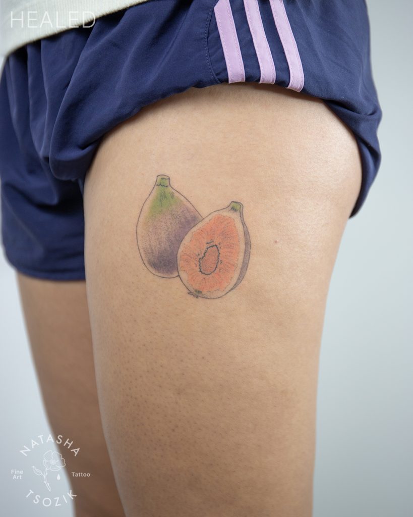 Healed fig tattoo by Natasha Tsozik.