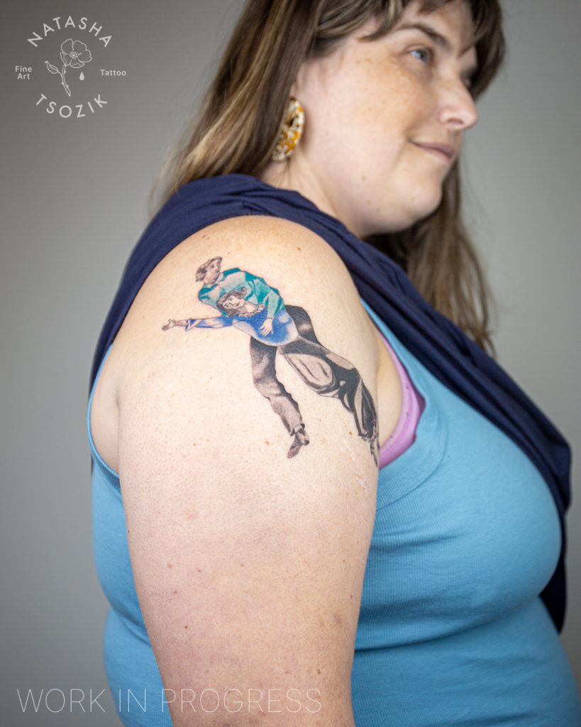 Art inspired tattoo by Natasha Tsozik, female tattoo artist based in SF, Bay Area.